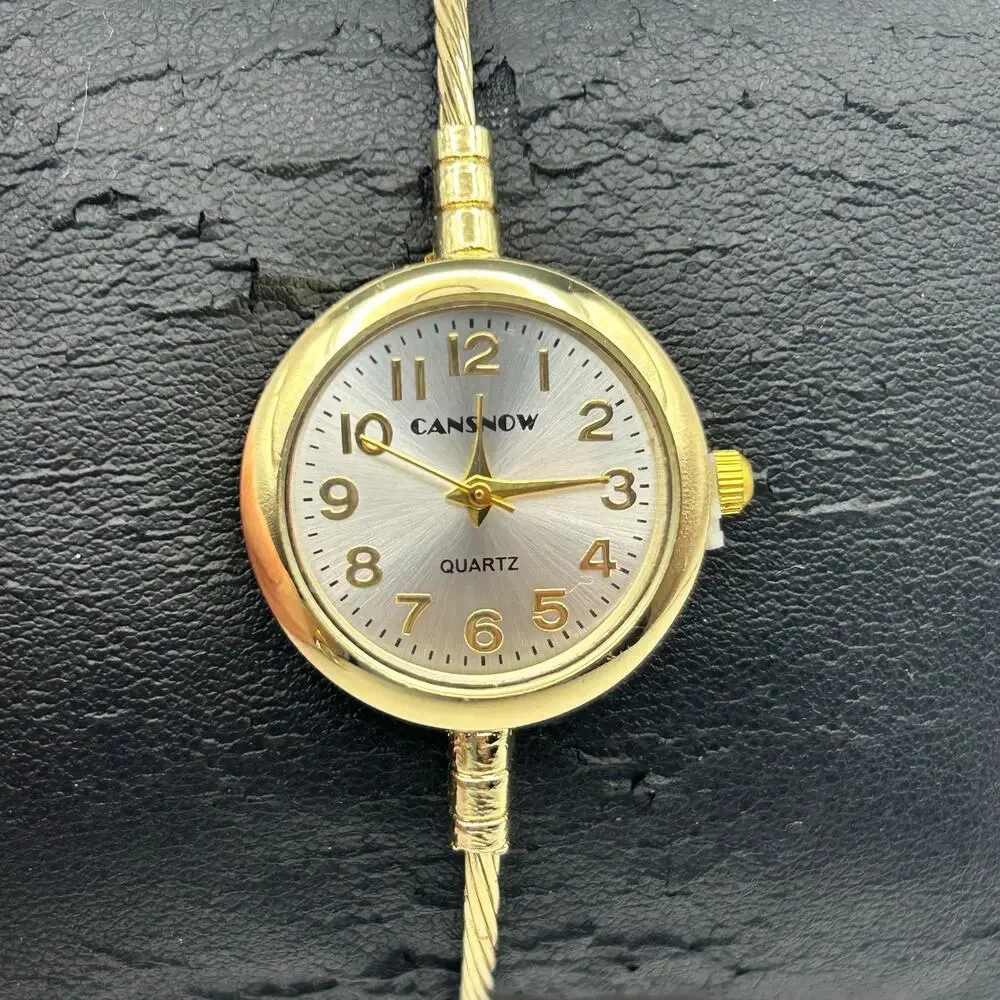 Cansnow Gold-tone Thin-twisted Cable Bracelet Watch Working New Battery